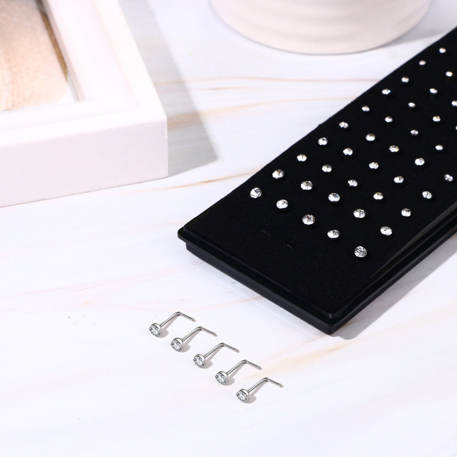 60Pcs 20G L-Shaped CZ Nose Rings Bone Stud Stainless Steel Body Piercing Jewelry