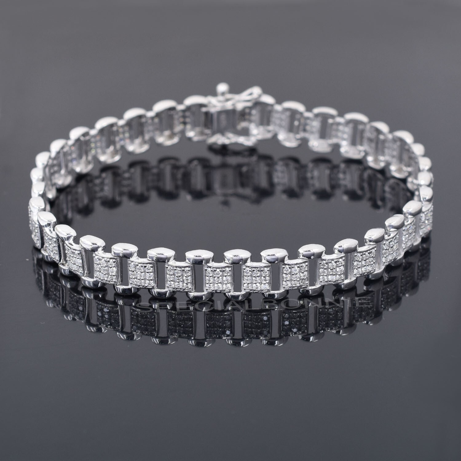 Certified 3Ct Diamonds Men’s Link Bracelet in 925 Silver, Great luster & Sparkle