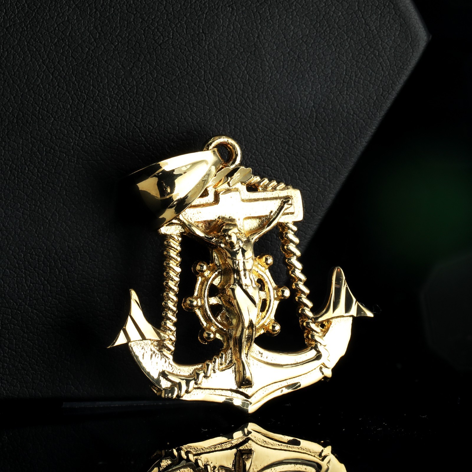 Jesus Anchor Charm Pendant 14k Gold Plated Brass 5mm 20″ Cuban Choker Chain 03