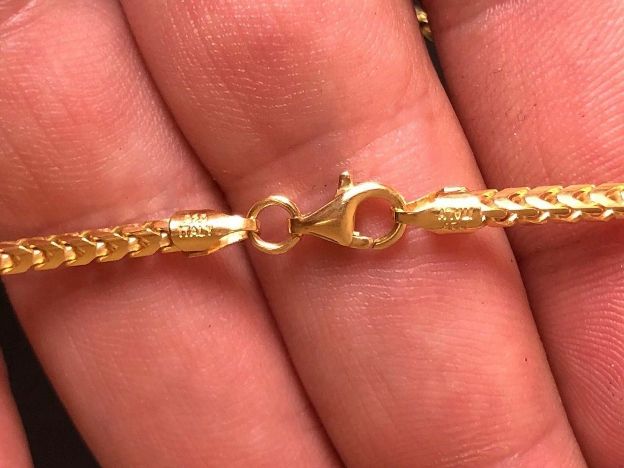 Men’s Franco Chain Real 14K Gold Plated Solid 925 Sterling Silver 2mm ITALY MADE