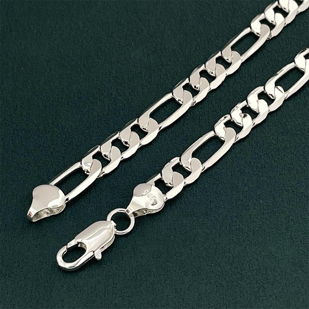 16″ – 30″ Men’s 925 Sterling Silver 8mm Width Figaro Cuban Chain Necklace #N288