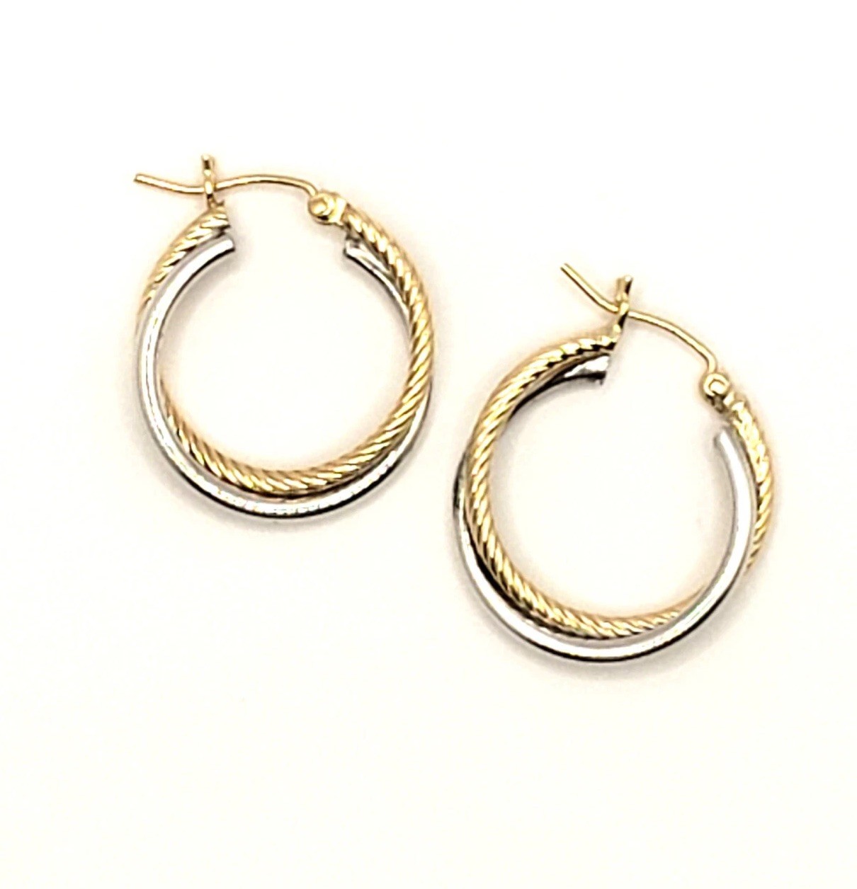 14K Yellow Gold & 925 Sterling Silver Twist Hoop Vintage Earrings – 1” Inch