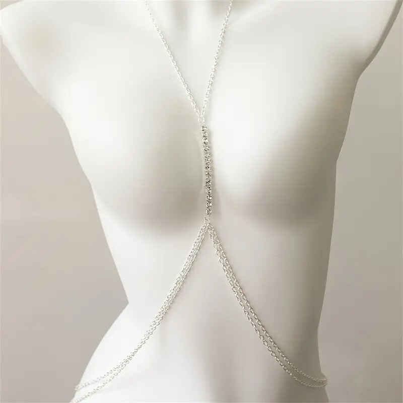 Sexy Silver For Women Rhinestone Body Chain Necklace Crystal Bikini Jewelry