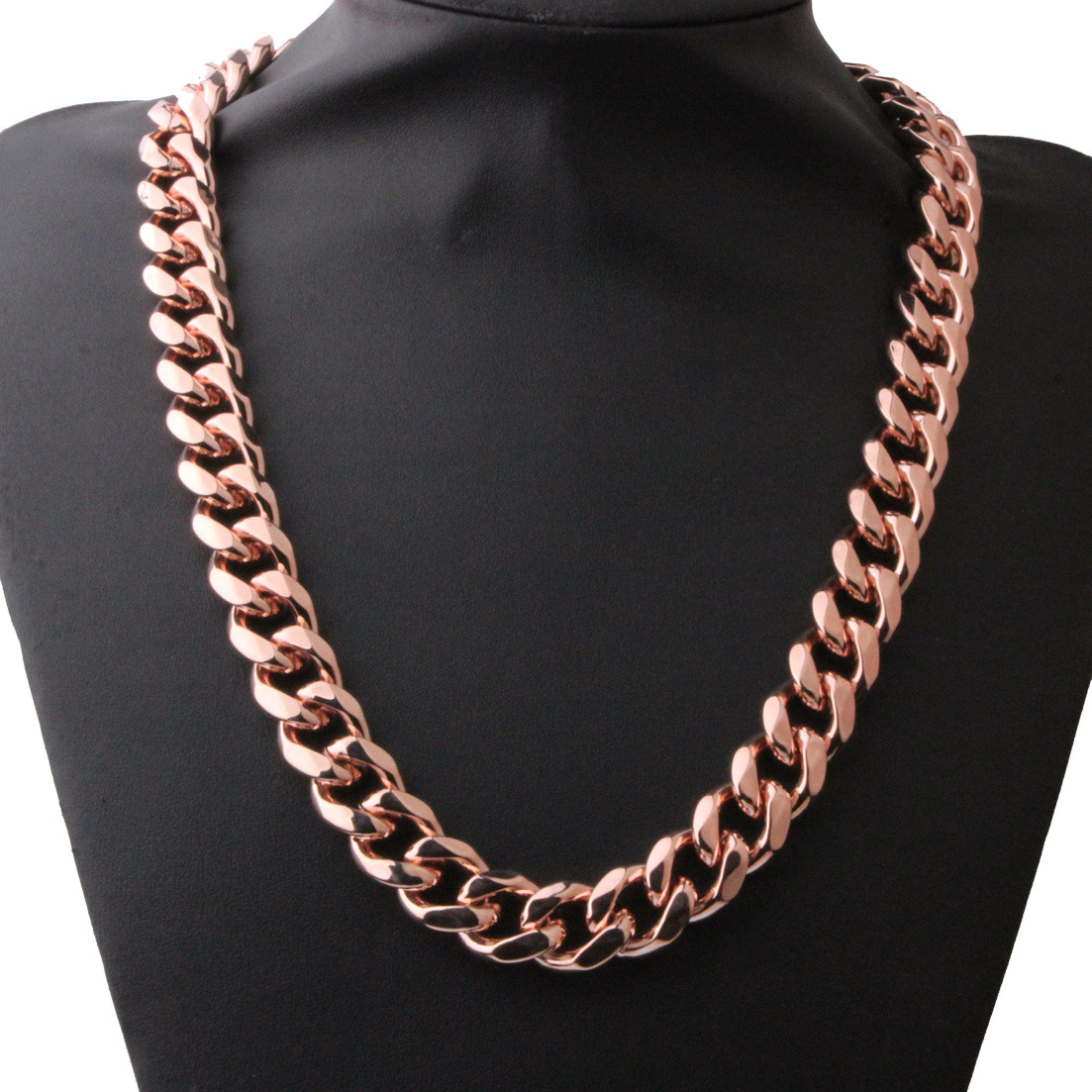 15mm Men’s Rose Gold Stainless Steel Curb Cuban Link Chain Necklace 16″-40″