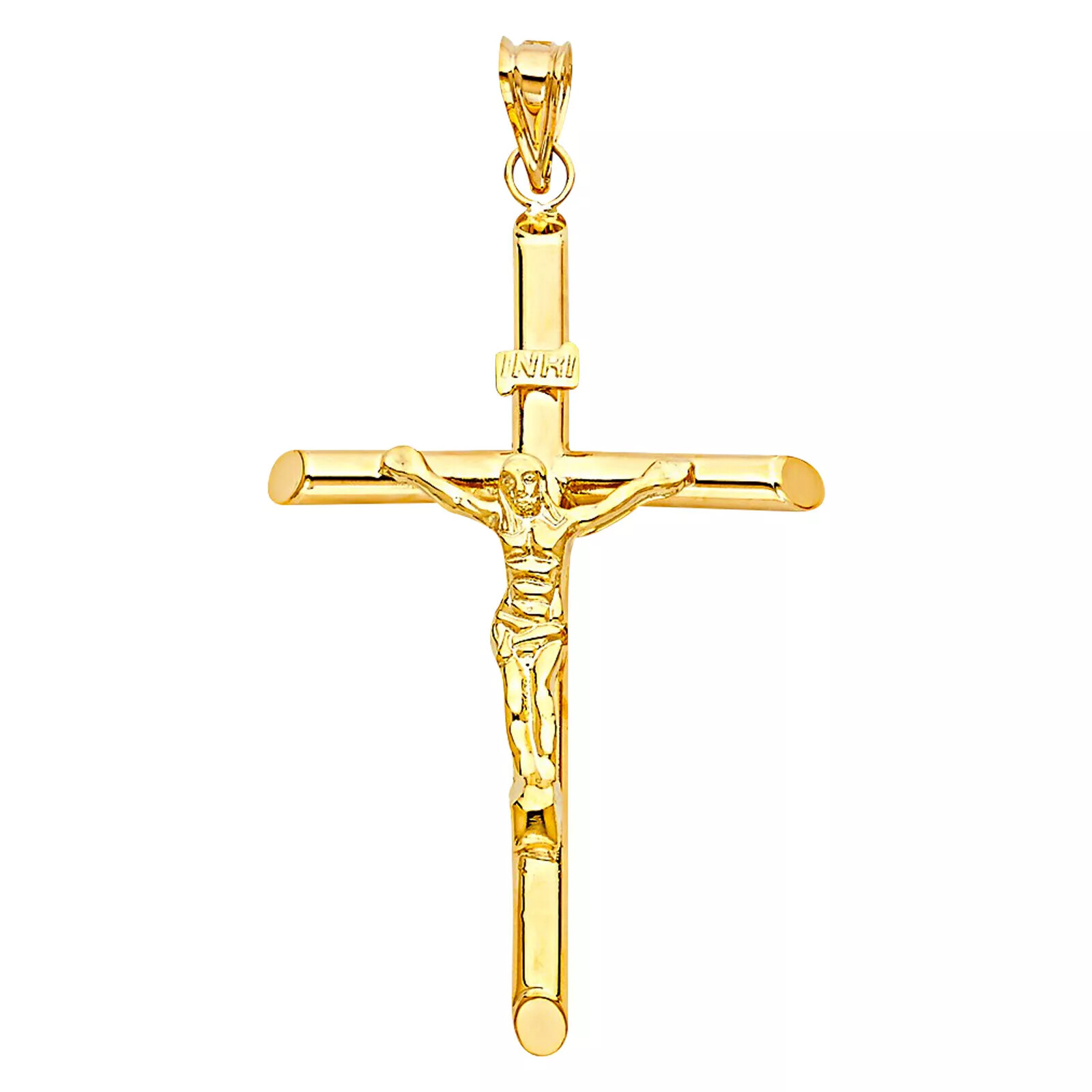Real 14k Yellow Gold Jesus Crucifix Cross Pendant Charm All Size