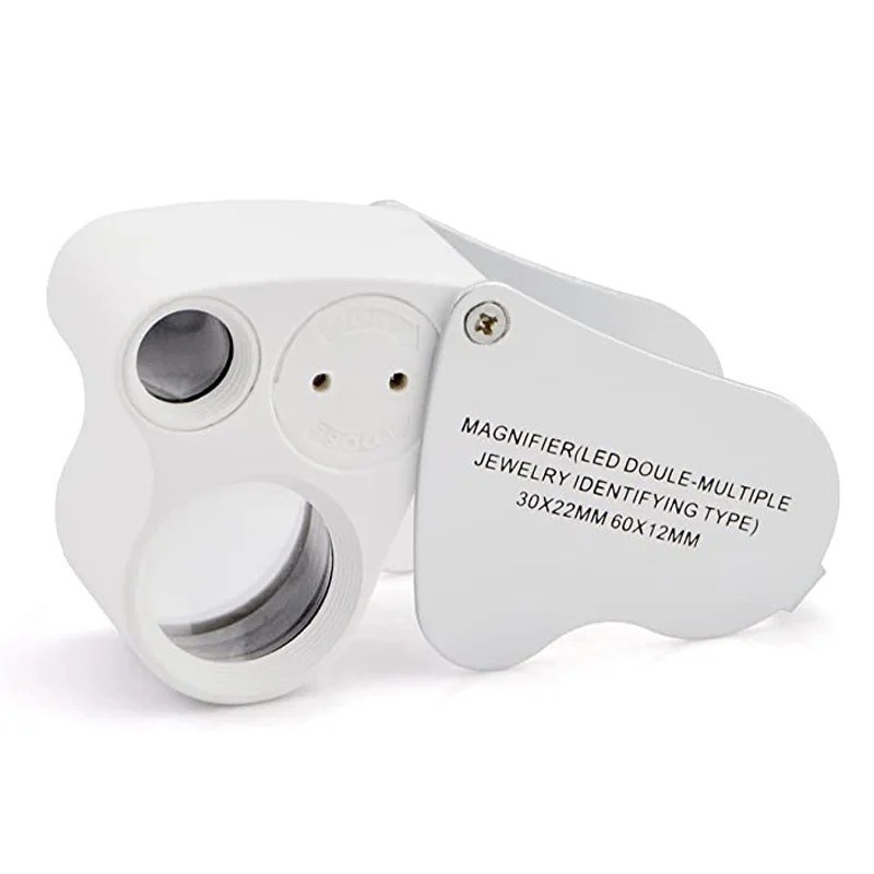 30X 60X LED Illuminated Jeweler’s Loupe – Foldable Magnifier for Coins & Gems