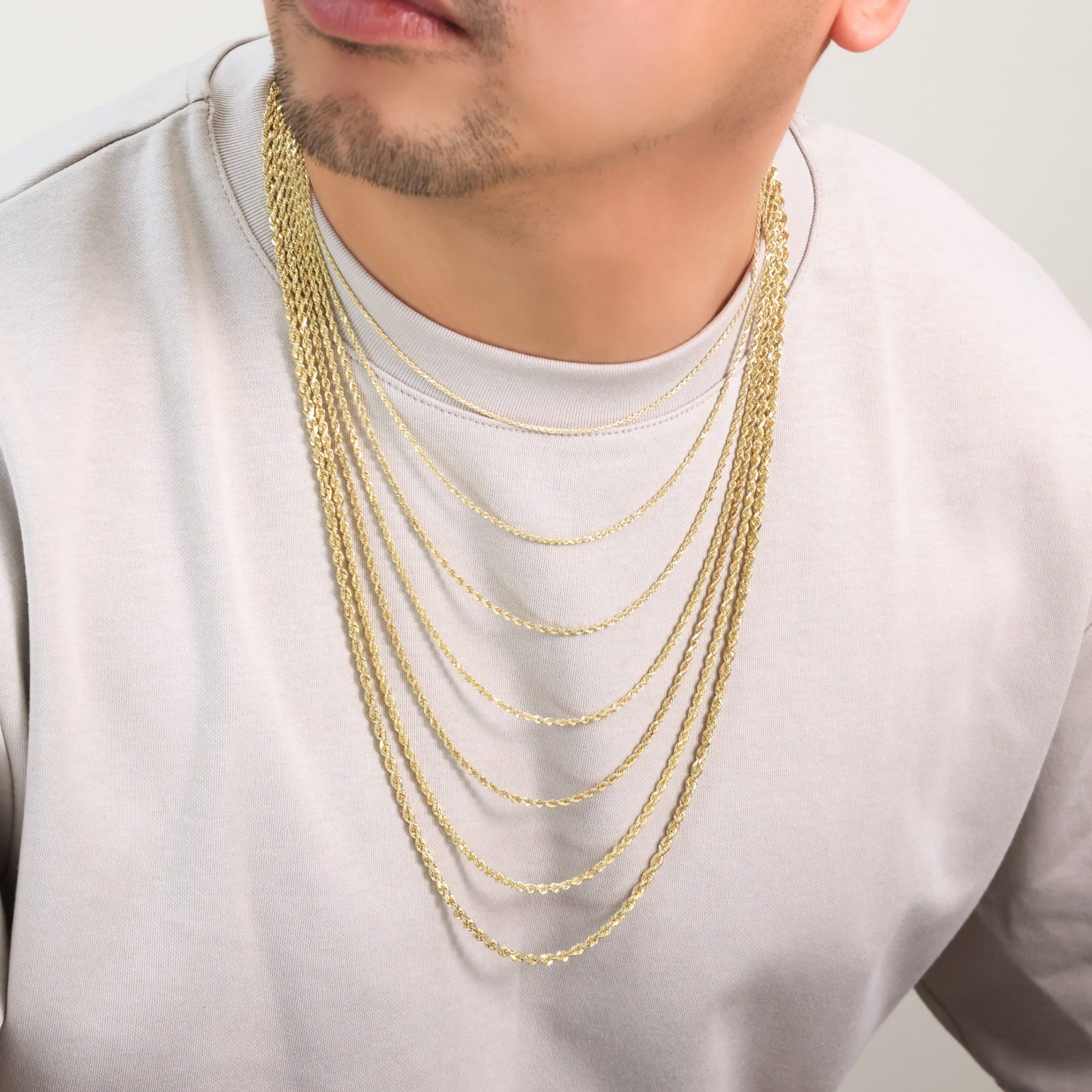 14K Yellow Gold Diamond Cut Rope Chain Necklace 1.5mm – 5mm, Men Women 16″- 30″