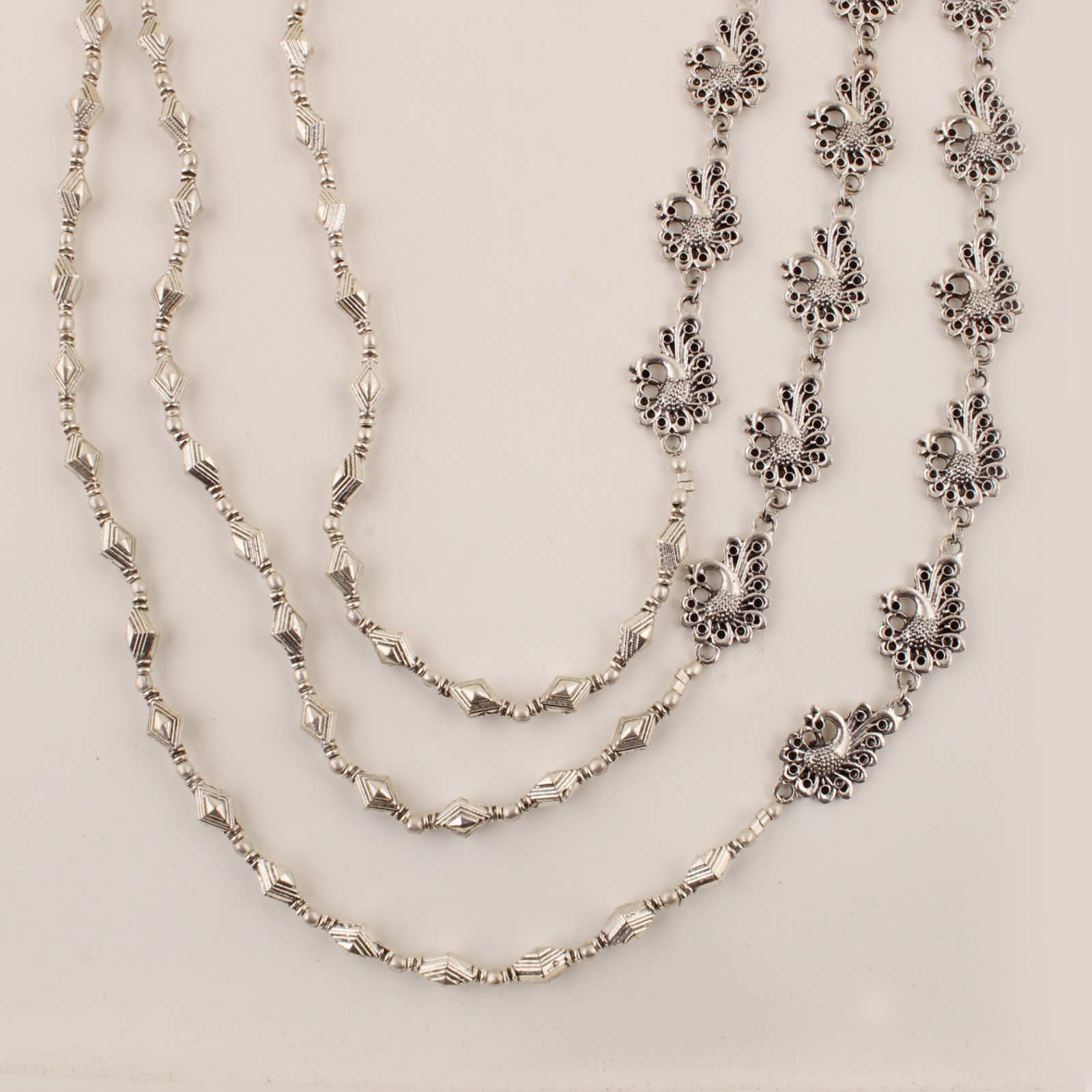 Oxidized Silver Plated Tribal Layered Necklace, Boho Statement Bib Necklace