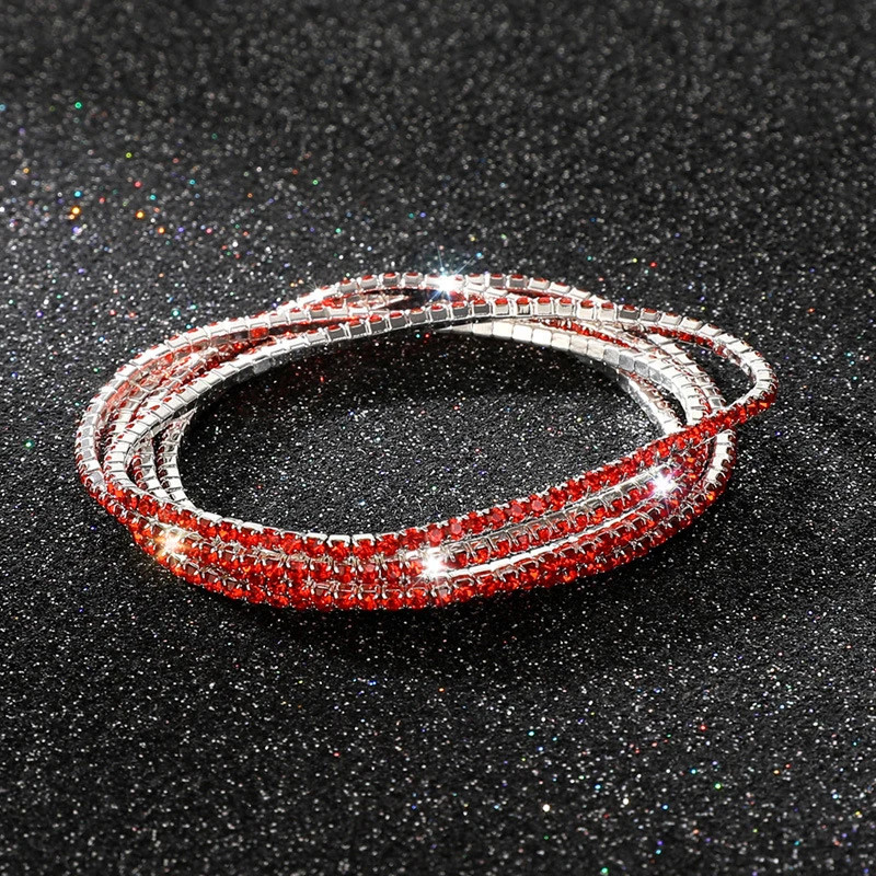 5 Pc Elastic Crystal Rhinestone Bracelet Women Gold Tone Round Chain Jewelry
