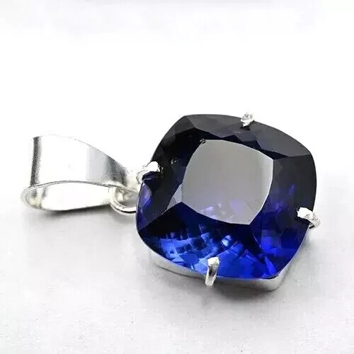 Natural Blue Sapphire 37 Ct Cushion Cut 925 Solid Silver Pendant Gemstone