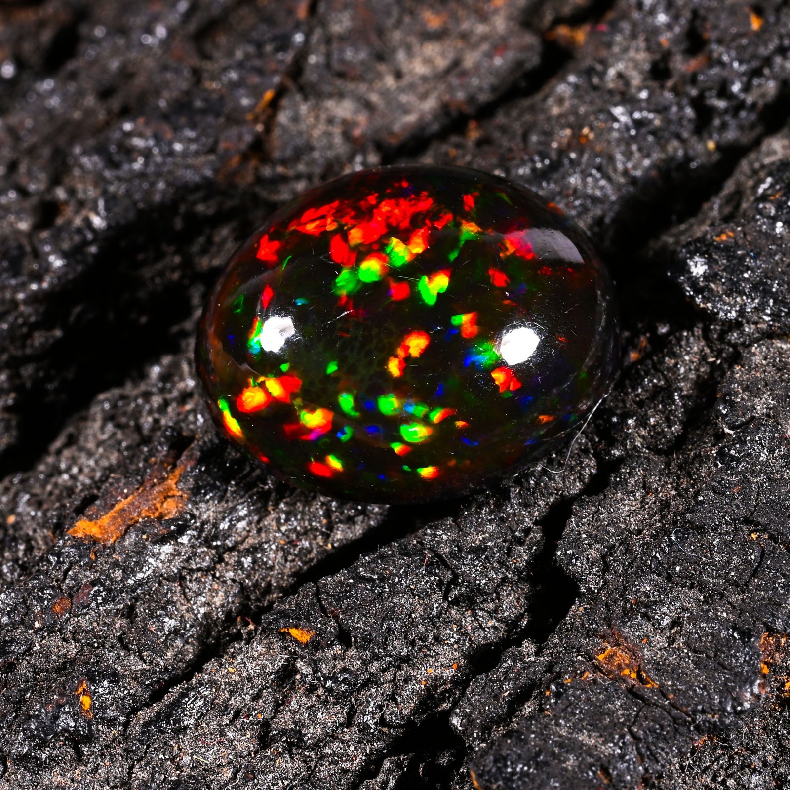 6.35 Ct Natural Ethiopian Multi Fire Black Opal Cabs Loose Gemstone 15x12x7 MM