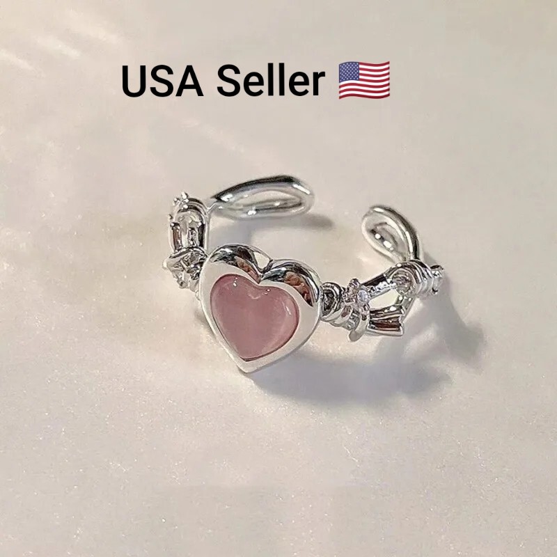 New Adjustable Heart Opening Ring Cat Eye Women Rings Fashion Jewelry Pink Love