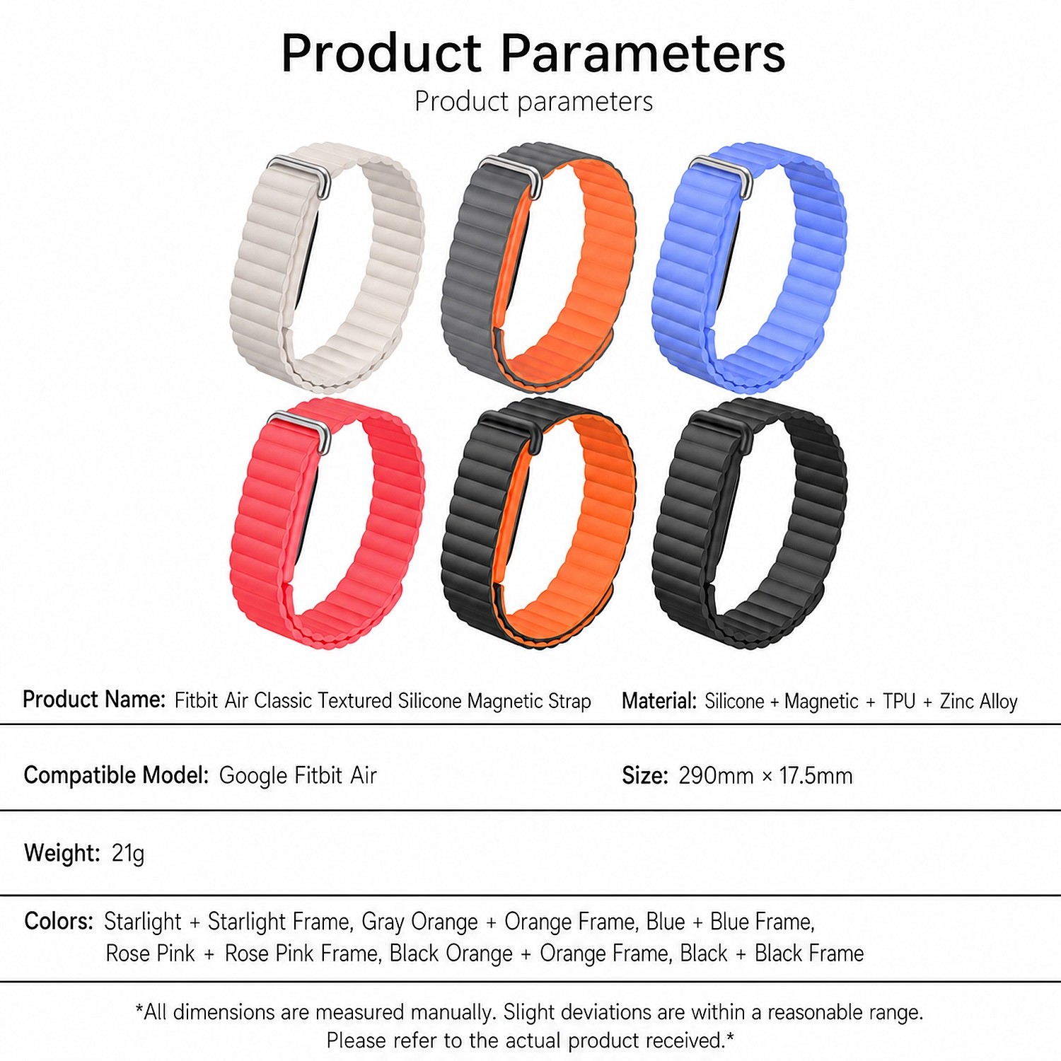 For Google Fitbit Air 2026 Silicone Magnetic Loop Band Adjustable Sports Strap