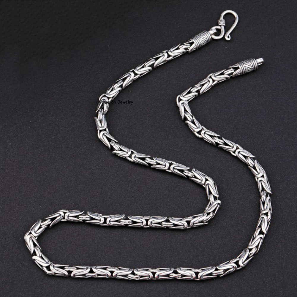 Pure S925 Sterling Silver Chain Men Women 4-7mm Byzantine Link Necklace 18-30in