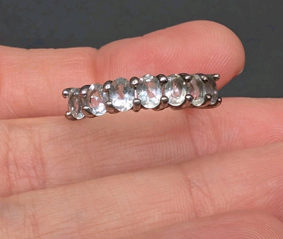 BBJ Sterling Silver Very Light Blue Aquamarine Oval Gemstone Band Ring Size 5