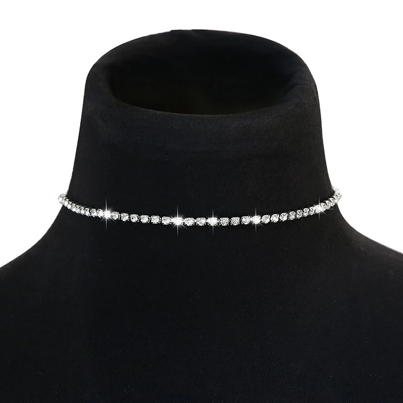 Sexy Full rhinestone Choker Chain Necklace For Women Luxury Cubic Zircon Crystal