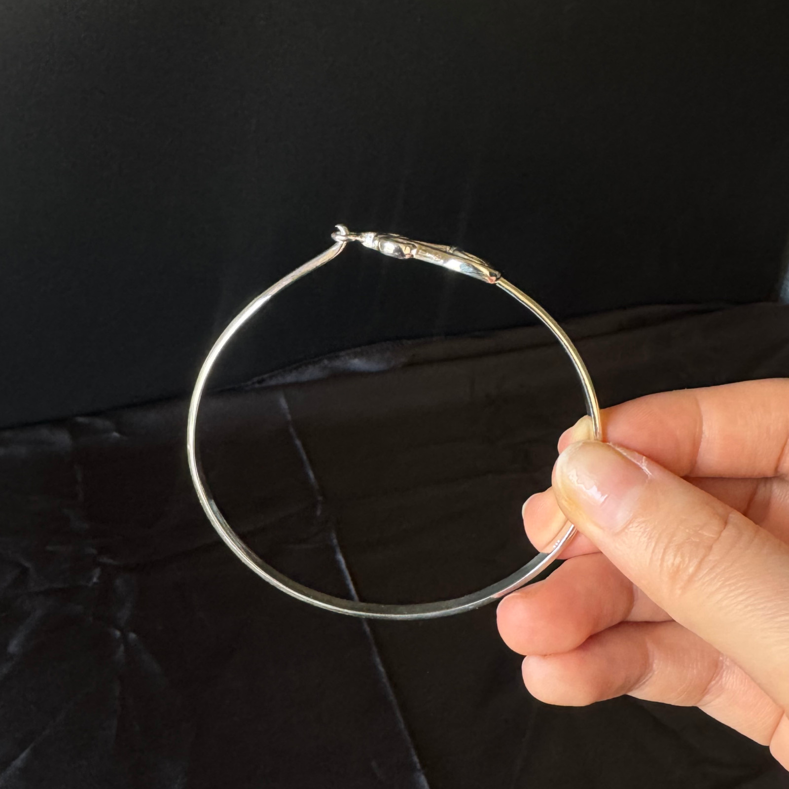Sankofa Symbol .925 Sterling Silver Hook Bangle, 1 piece