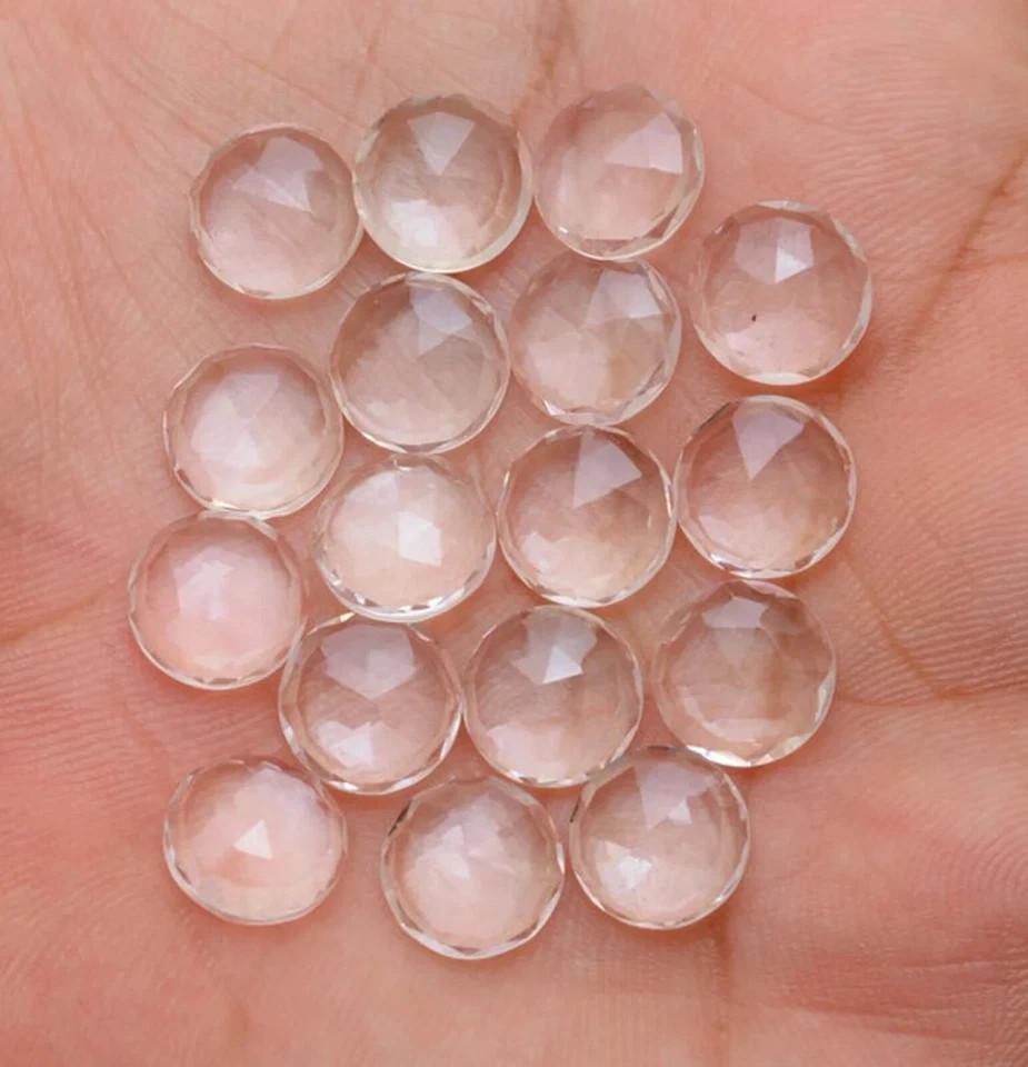 10 mm Natural Crystal Quartz Rose Cut Round Loose Gemstone For Jewelry Making