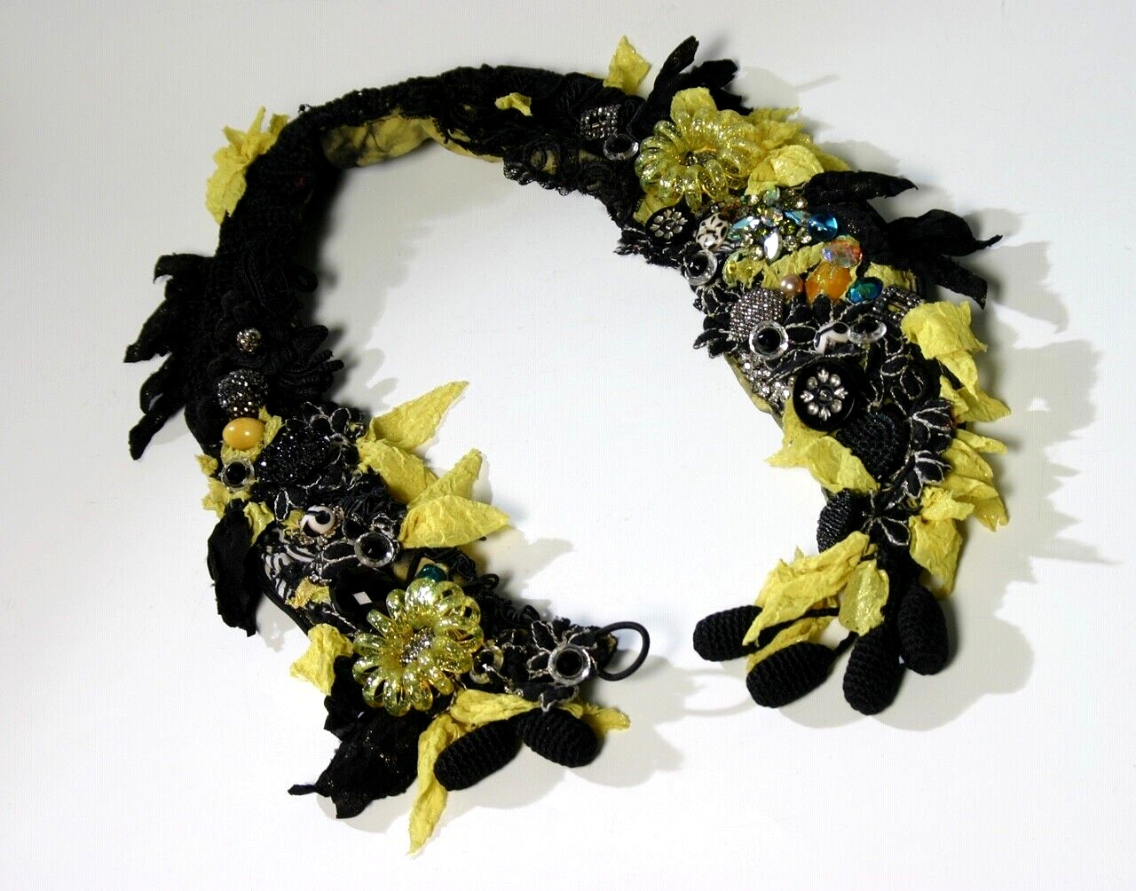 Nita Angeletti OOAK Art To Wear Golden Fall Leaves Statement Collar Necklace