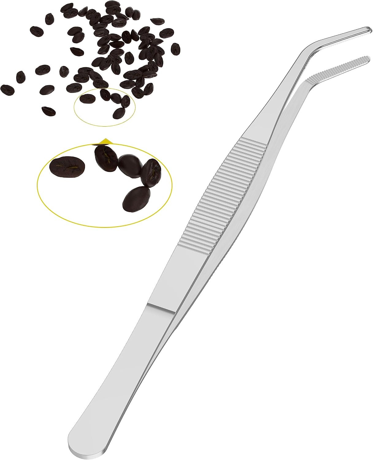 5 PCS 5″ Stainless Steel Tweezers, Curved Blunt, 3/64″ Thick | Round Serrated Ti