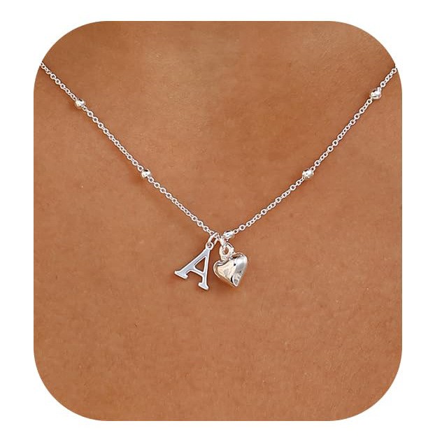 Heart Initial Necklace for Women, Letter A-Z Pendant Necklace Birthday Gifts