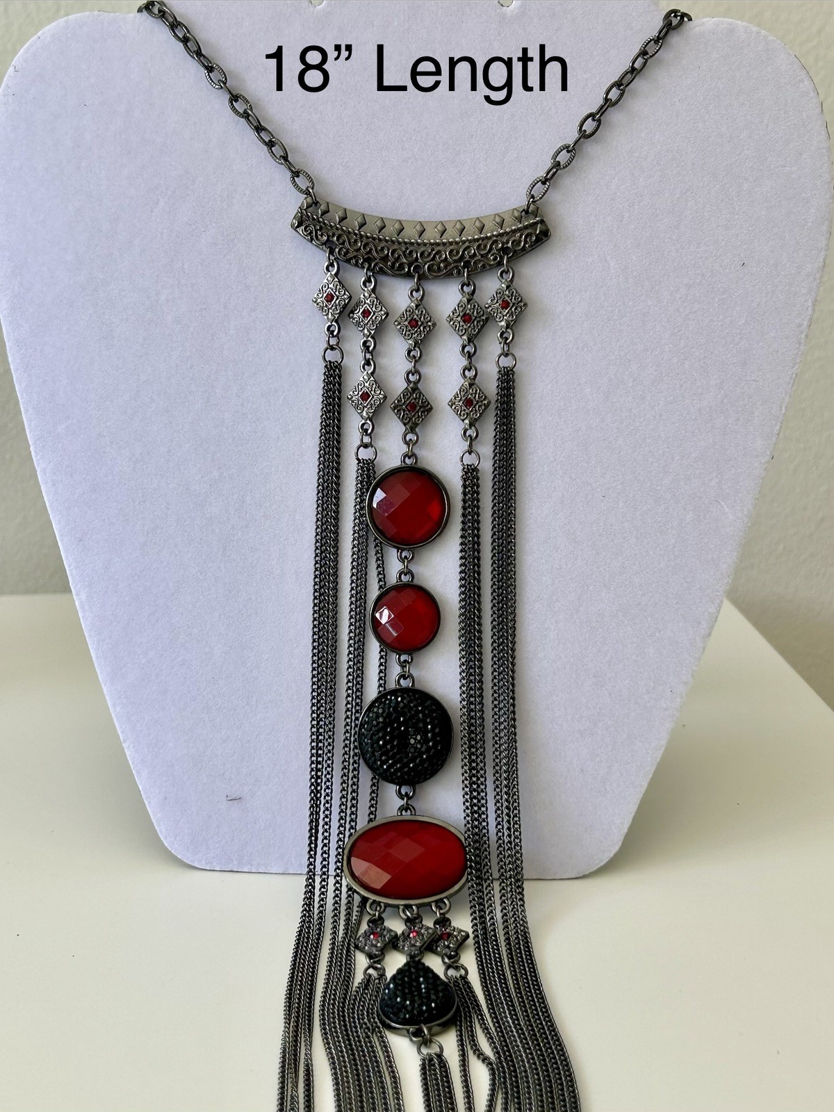 Lot of 6 Statement Costume Necklaces Red Black Gray Vintage Style.