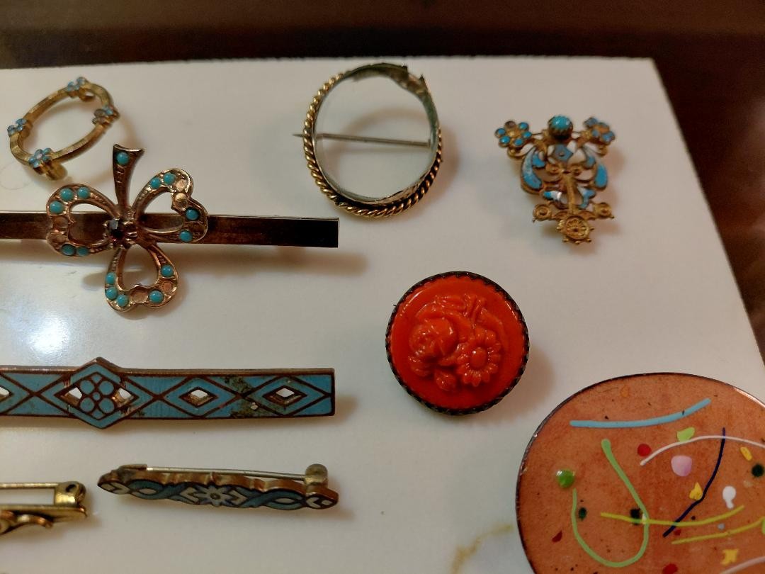 Antique Victorian Jewelry Lot Gold Filled, Mourning Brooches.