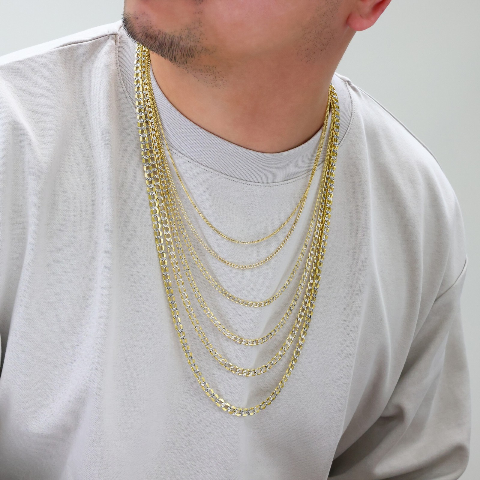 10K Yellow Gold 2mm-8.5mm Diamond Cut Pave Cuban Chain Necklace Bracelet 7″- 30″