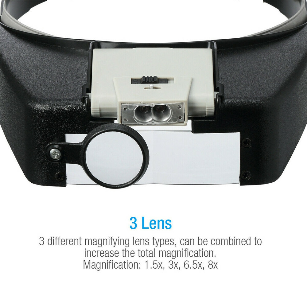 LED Jewelers Headband Magnifier Illuminated Visor Magnifying Glasses Loupe