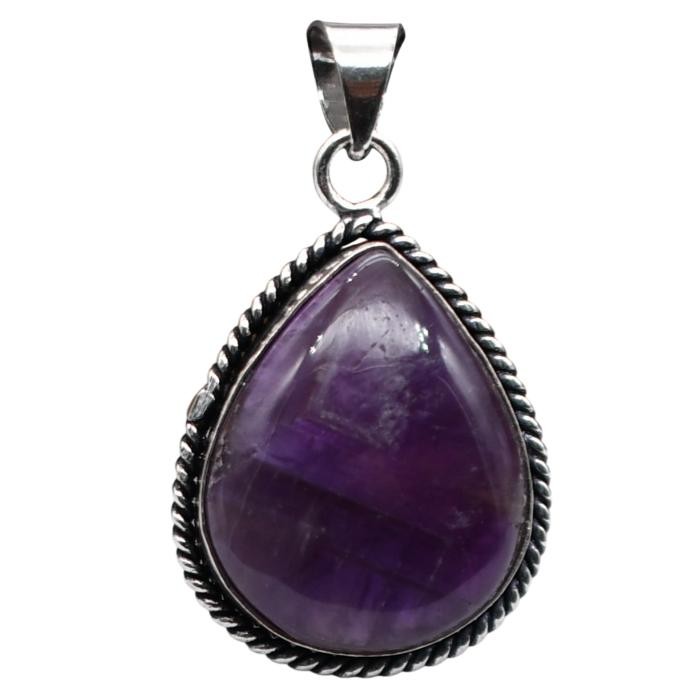 Amethyst Natural Gemstone Antique Silver Plated Pendant 1.5″ J 779