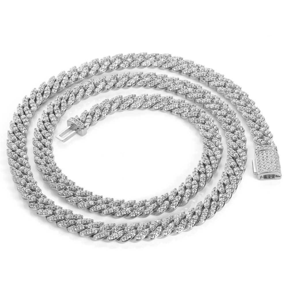 8MM Miami Cuban Link Chain Iced CZ Out Necklace Gold Plated Stainless Steel