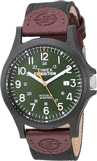 Timex Men’s Expedition Watch TWF3C8430 20mm genuine leather & fabric strap “NEW”