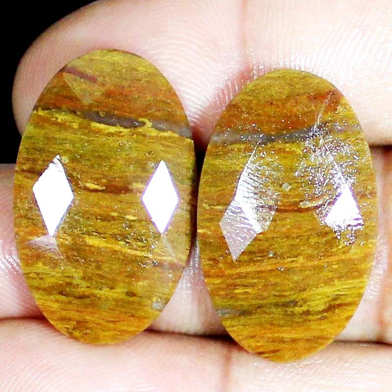 41.15 Cts Natural Picture Jasper Pair Cut Oval Cabochon Loose Gemstone 18x30x4mm