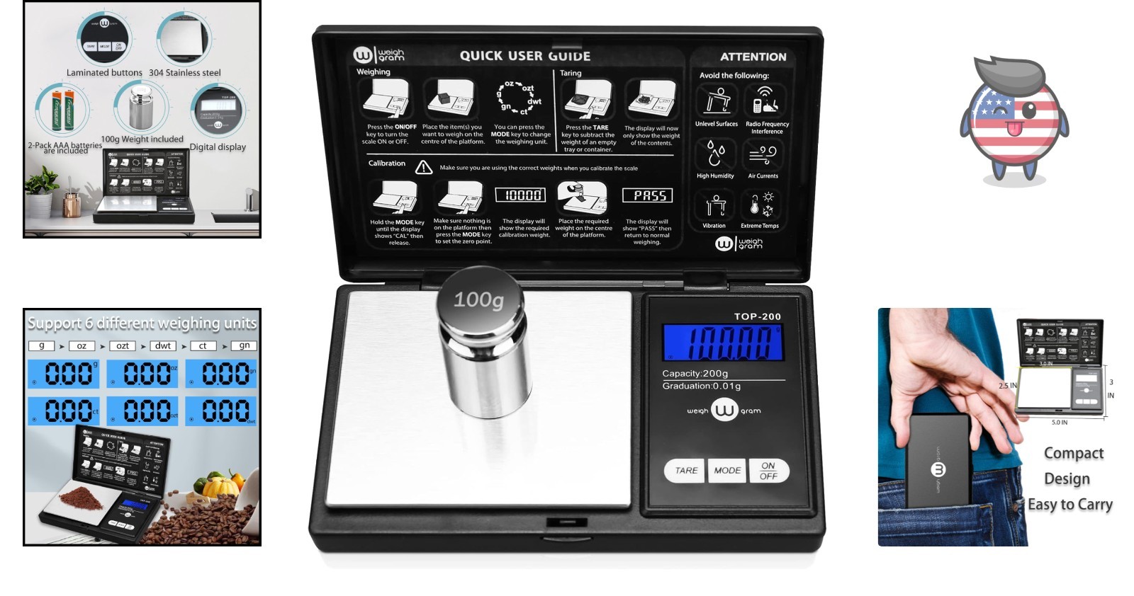 Stainless Steel Pocket Scale – 200g Capacity, Auto Shut Off & Backlit Display