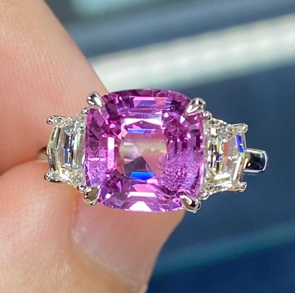 6.00 Ct Certified Purple Pink Sapphire Diamond Lab Created Ring 18k White Gold