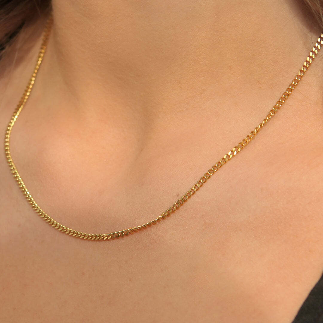 18K Solid Gold Cuban Link Chain Women Necklace 2mm 16″ 18″ 20″ 22″ 24″ 30″