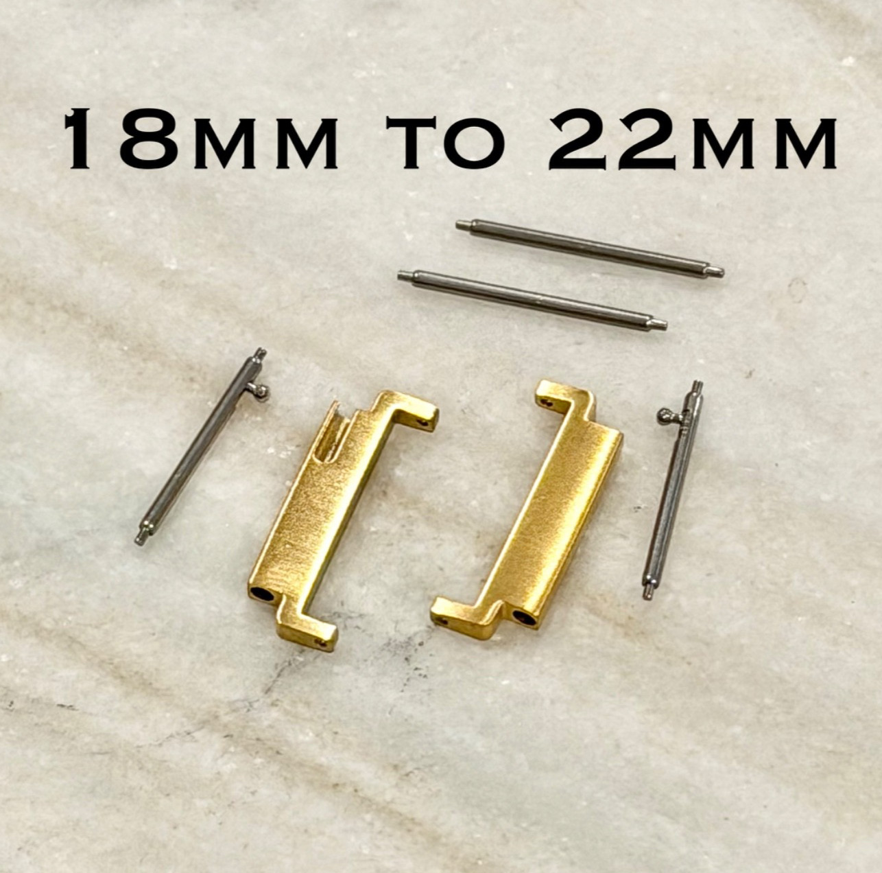 18mm to 22mm Watch Strap Connector Adapter – Stainless Steel, Brushed Gold