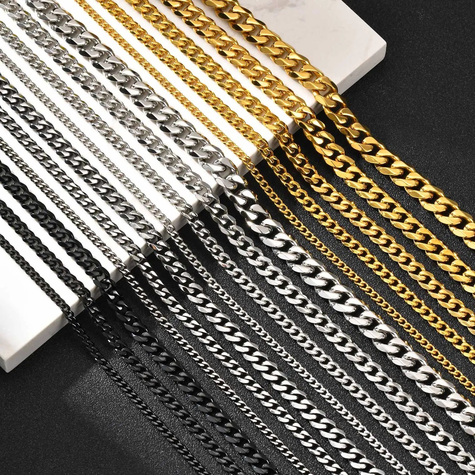 3/5/7mm Stainless Steel Cuban Link Chain Stainless Steel Necklace, Punk Hip-hop