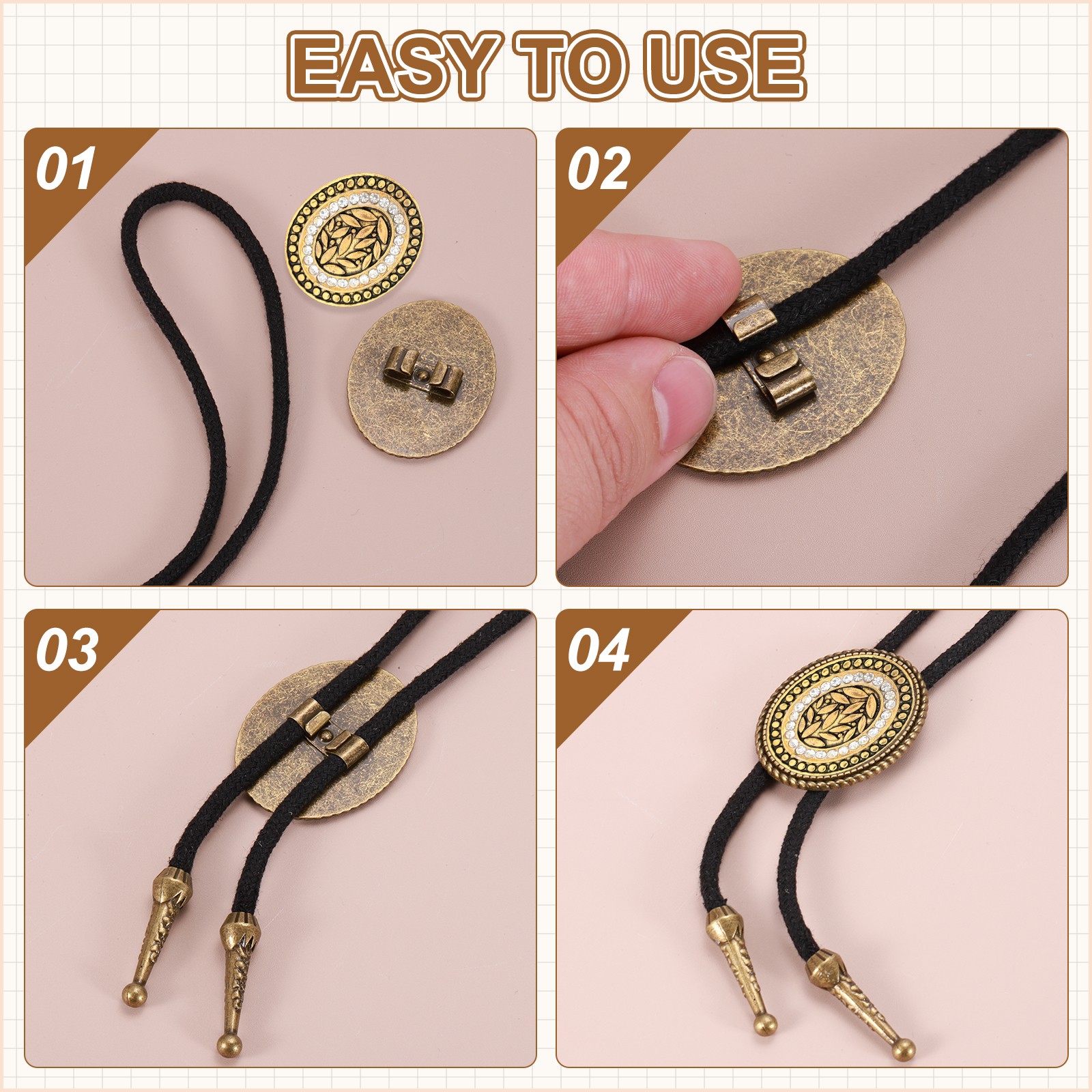 10Pcs Bolo Tie Buckle, Oval Vintage Blank Slide Clasp, Style 1, Silver Tone