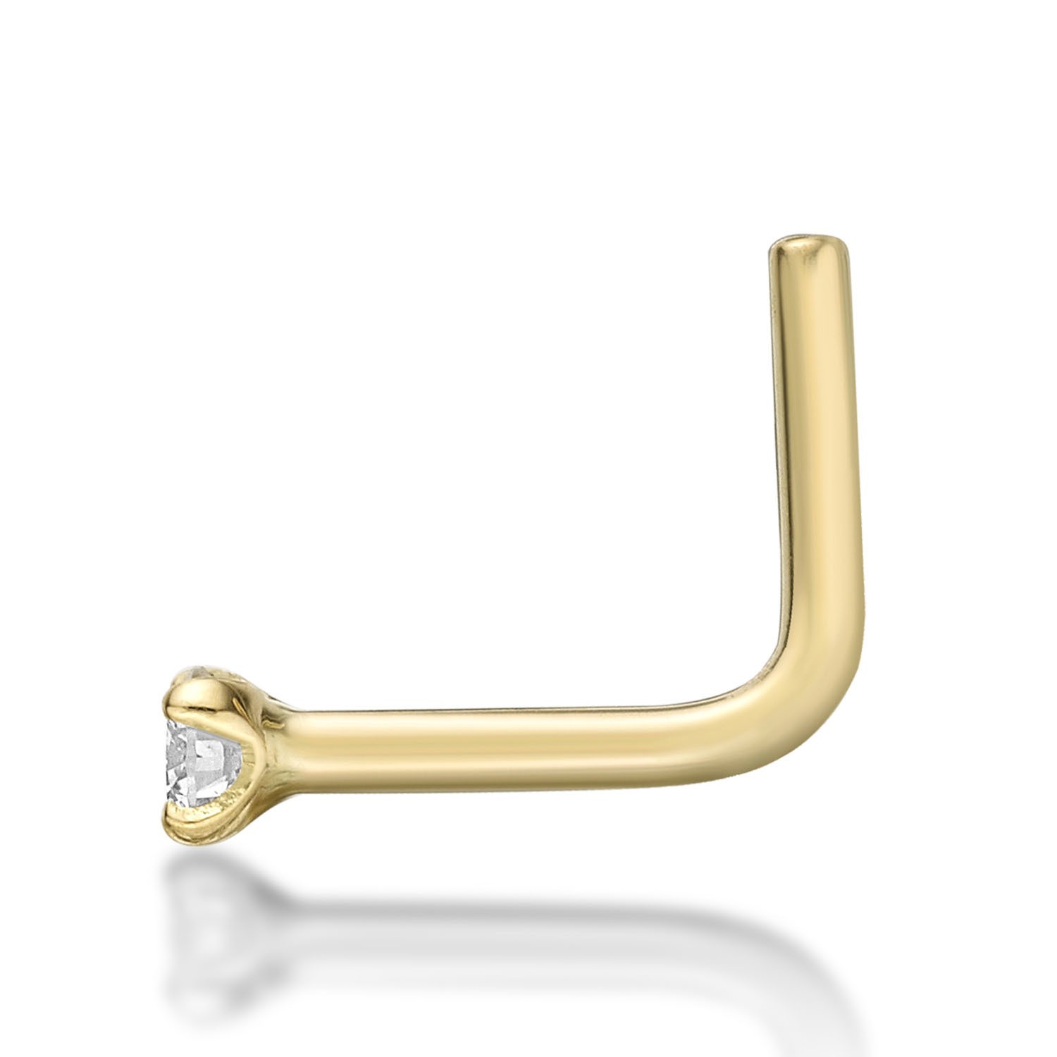 0.025 Carat Genuine Diamond L-Shape Nose Ring in 14K Yellow Gold – 22 Gauge