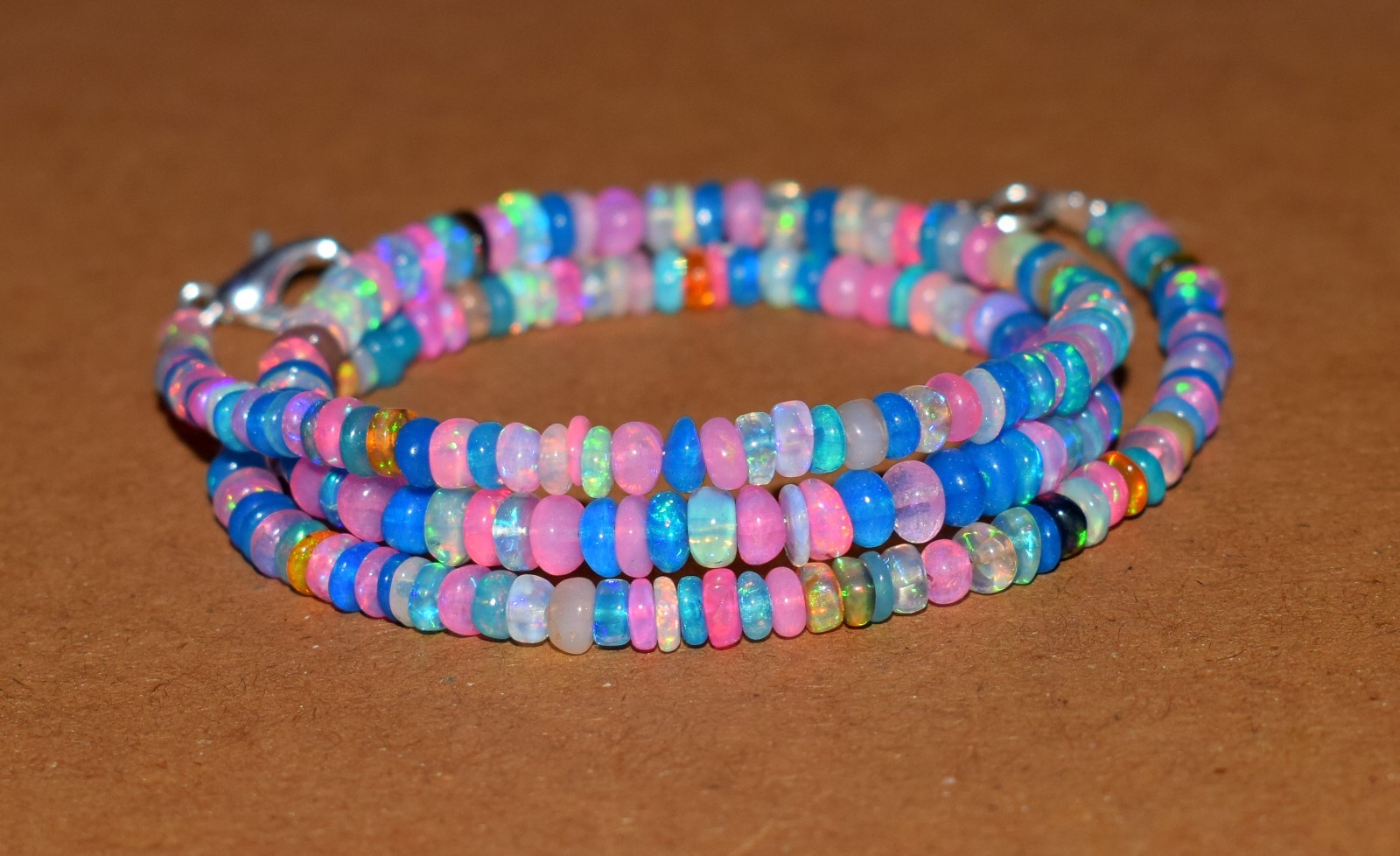 16”Natural Ethiopian Opal Wello Fire Opal Gemstone Bead Necklace AF540