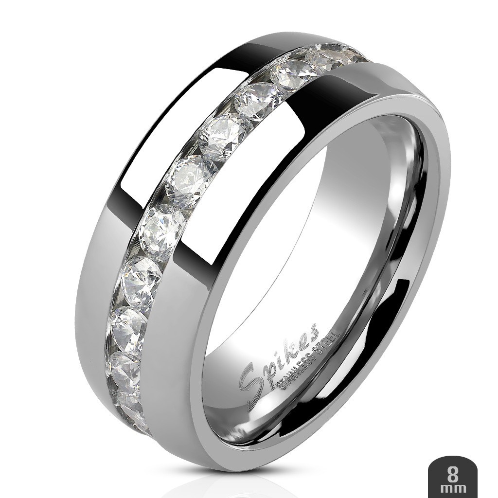 Stainless Steel Eternity CZ Wedding Band Ring 4mm 6mm 8mm Size 5-13 COMFORT FIT