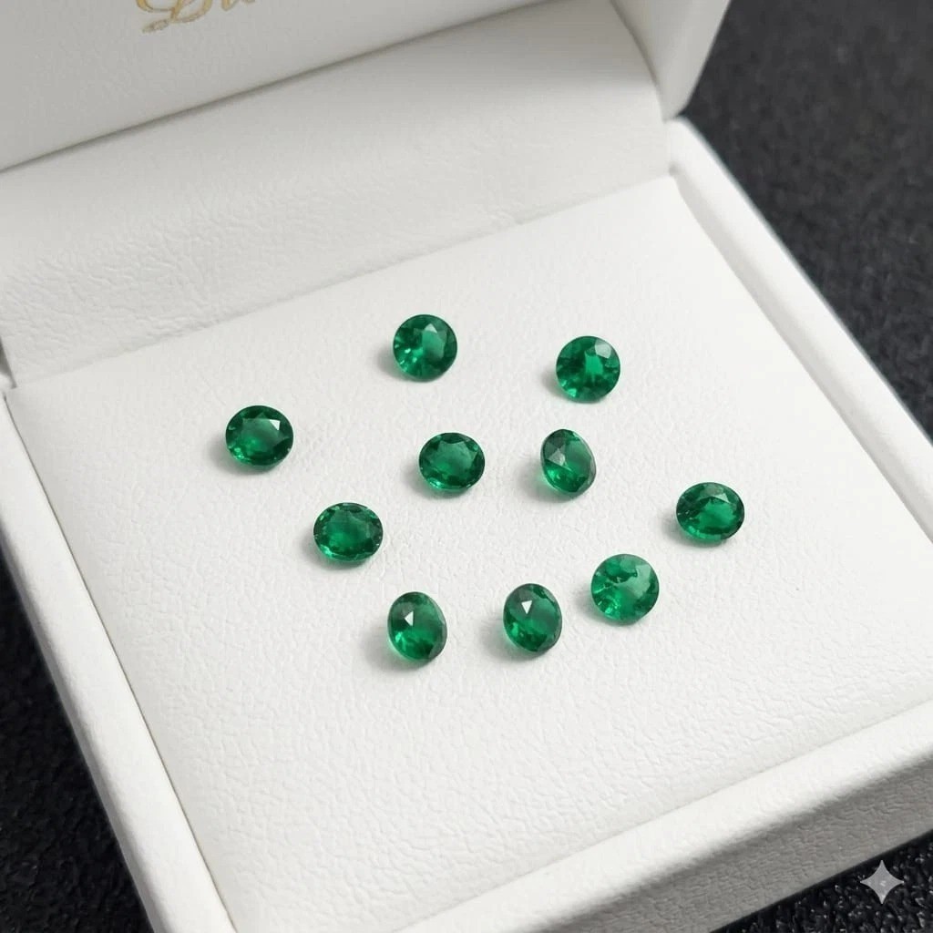 Natural 8 MM Round 11 Pcs Lot Colombia Green Emerald Certified Loose Gemstone