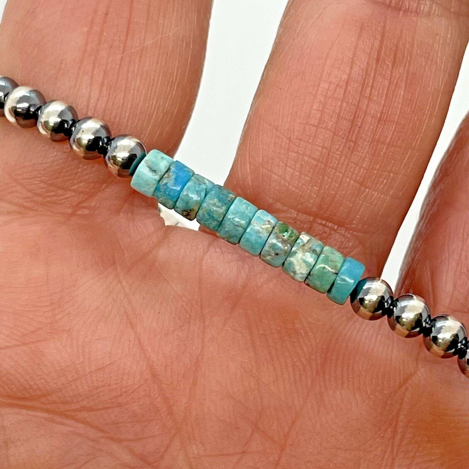 Navajo Green Turquoise Heishi Beads & Navajo Pearls Bracelet 7.5 inches Native
