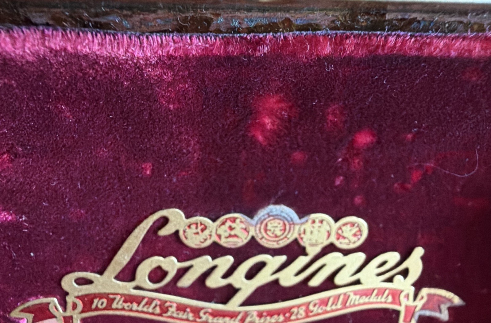 Vintage Longines Watch Box Red Velvet Metal Coffin Case Worlds Most Honored Empt
