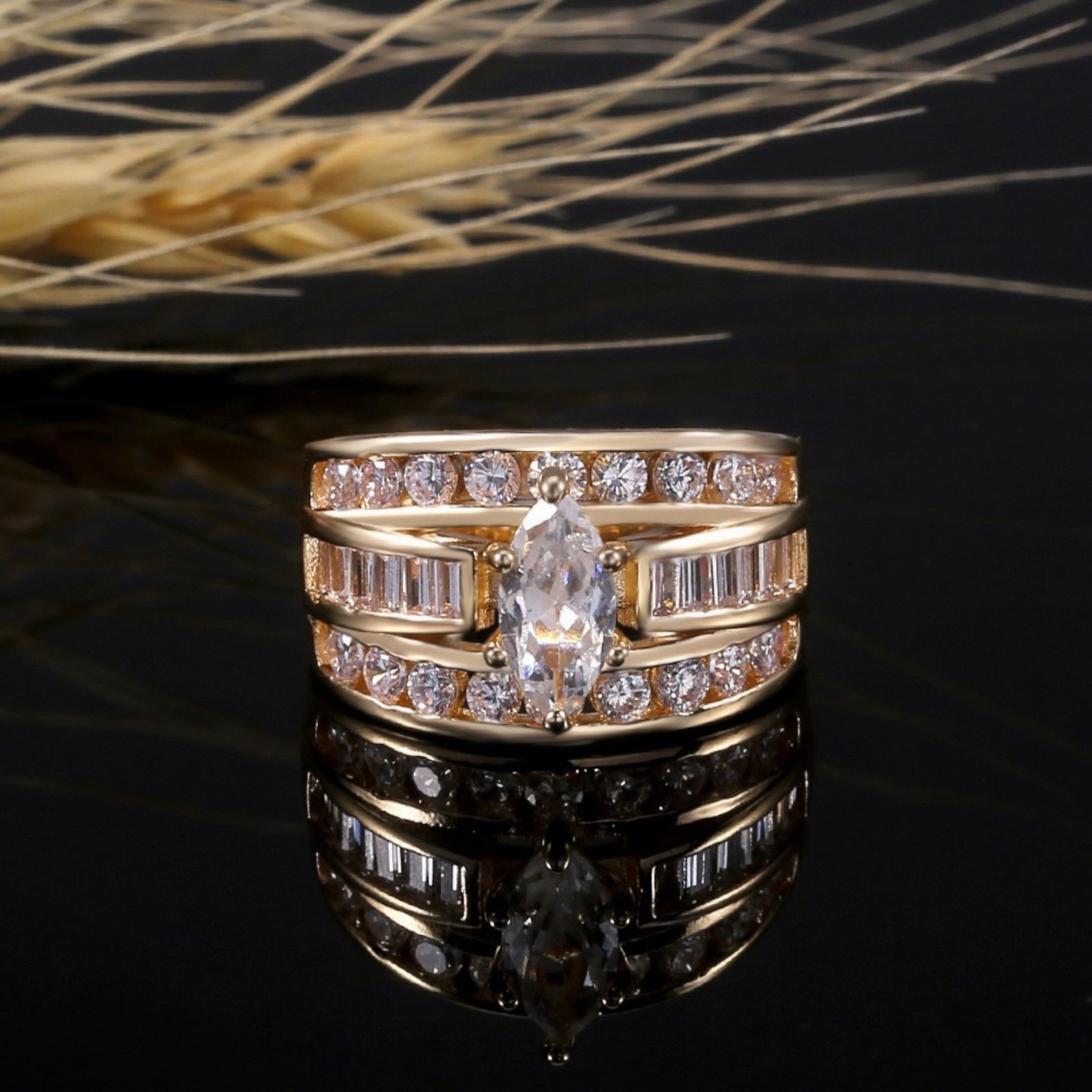 18k Yellow Gold Plated Women Ring White Zirconia Ring Simulated 6-10 #2