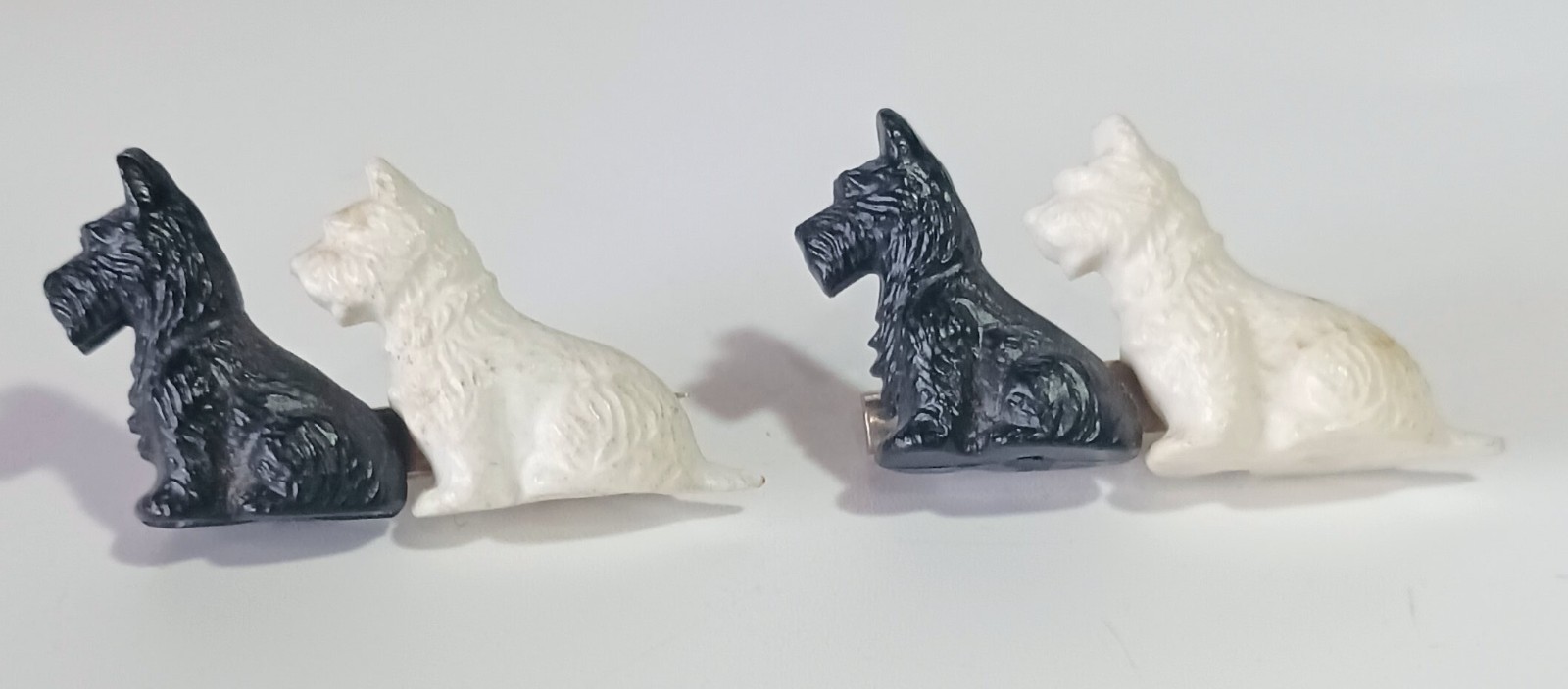 Pair Vtg Great Britain Black & White Scottie Scottish Terrier Dog Brooches