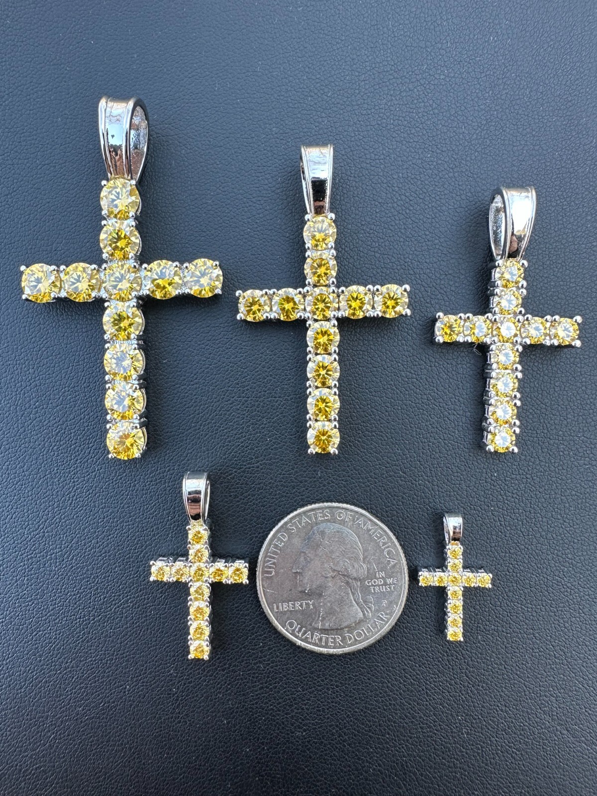 Yellow Canary MOISSANITE Real 925 Silver Cross Iced Pendant Necklace Hip Hop