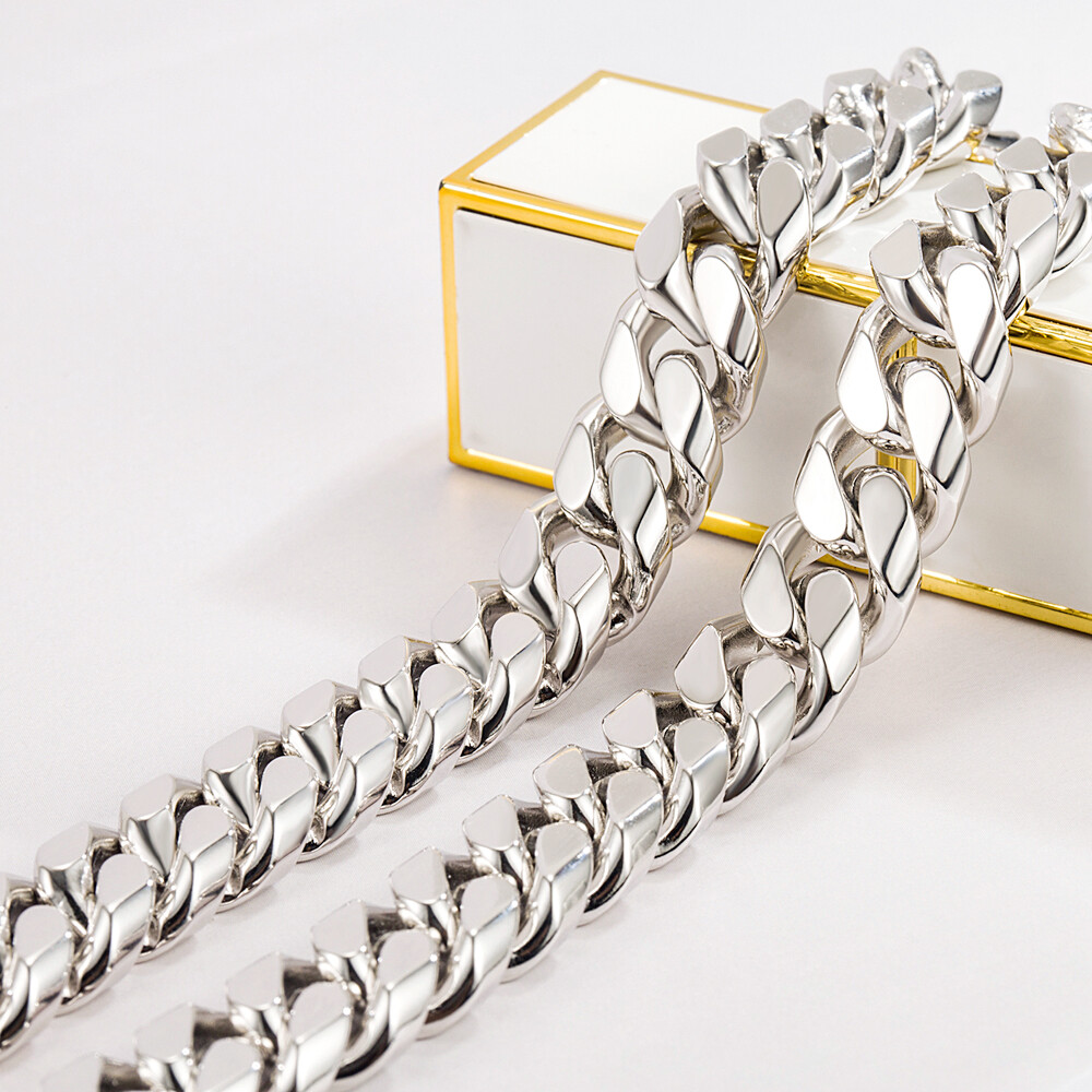 925 Sterling Silver Miami Cuban Link Chain Men’s Necklace 22″ 24″ 26″ 28″ 12mm