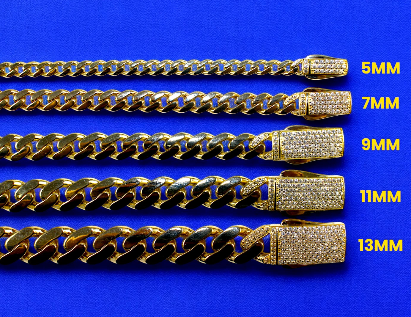 14K Yellow Gold Monaco Miami Cuban Link Chain Bracelet CZ Pave 6mm-13mm 16″-30″